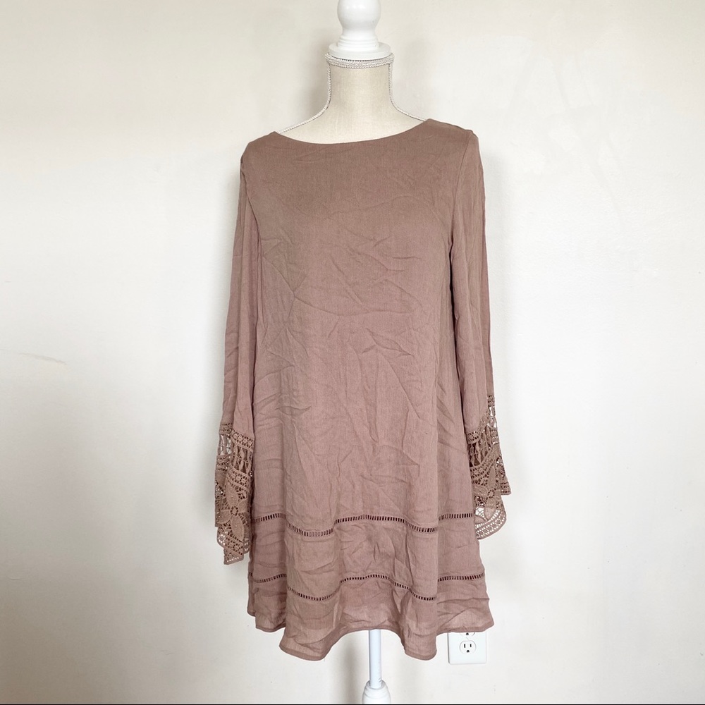 🌿Fashion On Earth Beige Bell Sleeve Sheath Dress